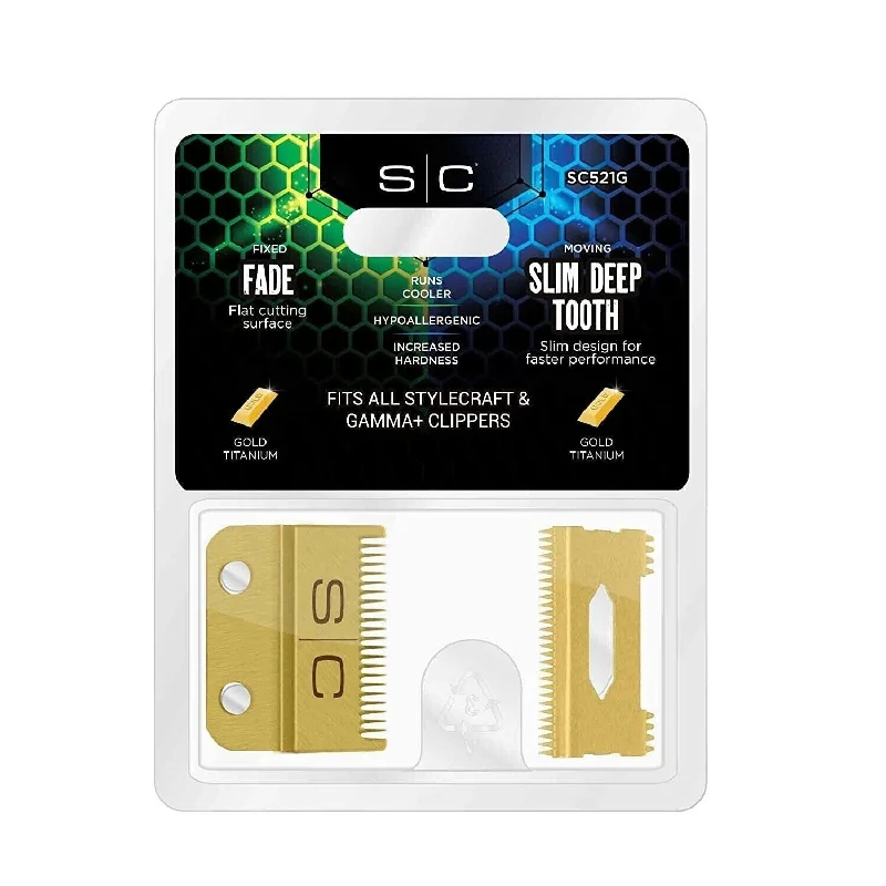 StyleCraft Replacement Fixed Gold Titanium Fade Blade Set  #SC521G